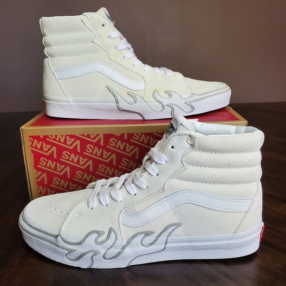 Vans Sk8-Hi Flame Suede White Men Size 9, Women Size 10.5 - Picture 1 of 8